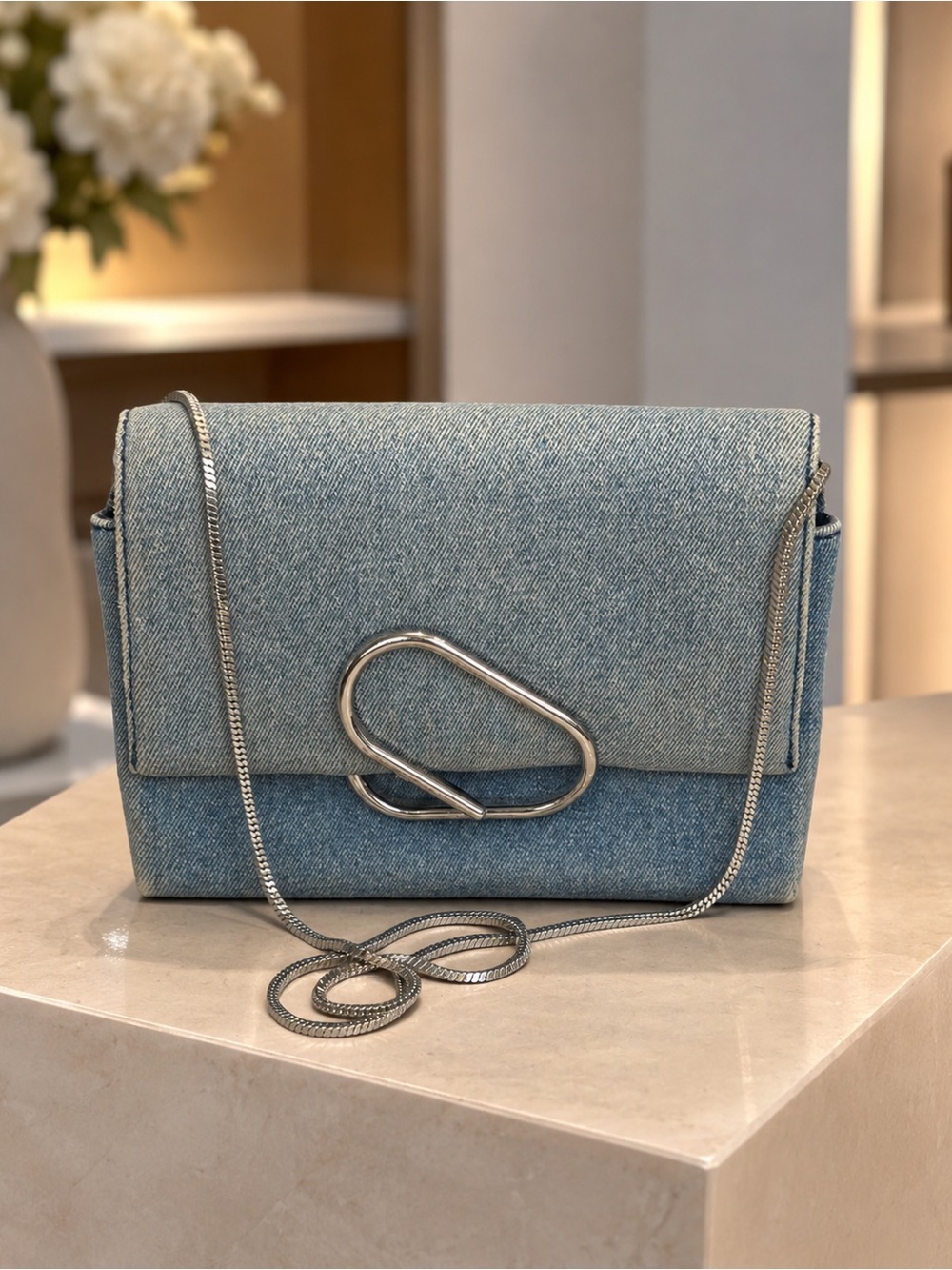 3.1 Phillip Lim Light Blue Denim Crossbody with Silver Hardware